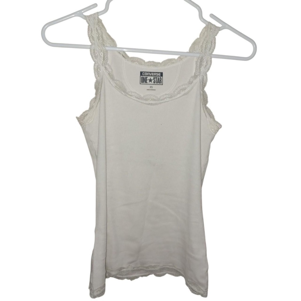 Cream Converse long lace trim tank top